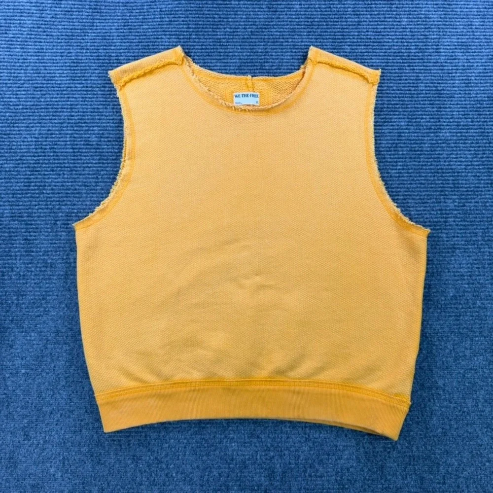 Free People We The Free Mustard Yellow Sweatshirt Vest Tank Womens XL Raw Edge
